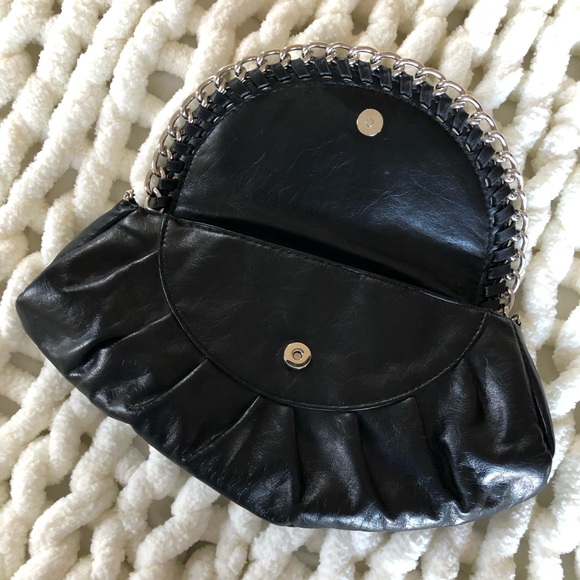 Black Faux Leather Handbag with Chain Strap - Picture 4 of 5